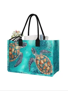 Large Capacity Turtle Print Storage Bag, Durable Handle, Space Saving Multi-Purpose, Ideal for School, Travel, Shopping