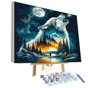 Star Wolf King DIY Paint by Numbers Kit, DIY Decorative Painting, Home Decor Art Craft, Ideal Gift for Adults Beginners, Includes Acrylic Paints and Brushes