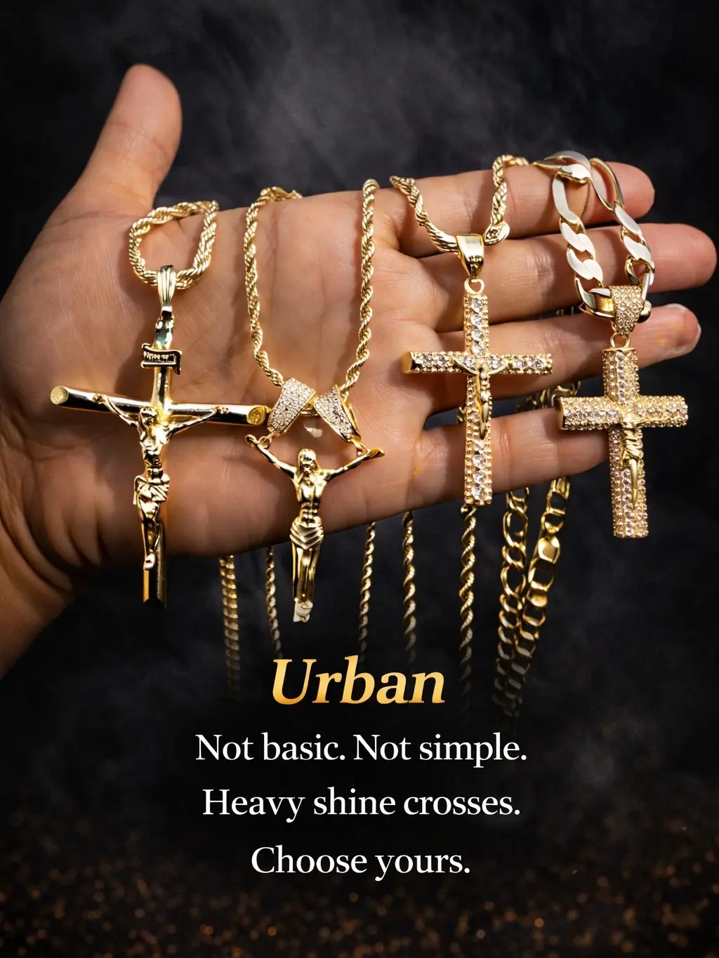 4 Styles Crucifix - 14K Gold Plated Religious Cross Jesus Christ Crucifix Pendant Rope Torch Chain Iced Brass with CZ Diamonds for Hip Hop Jewelry Big Crucifix Chain All Occasions