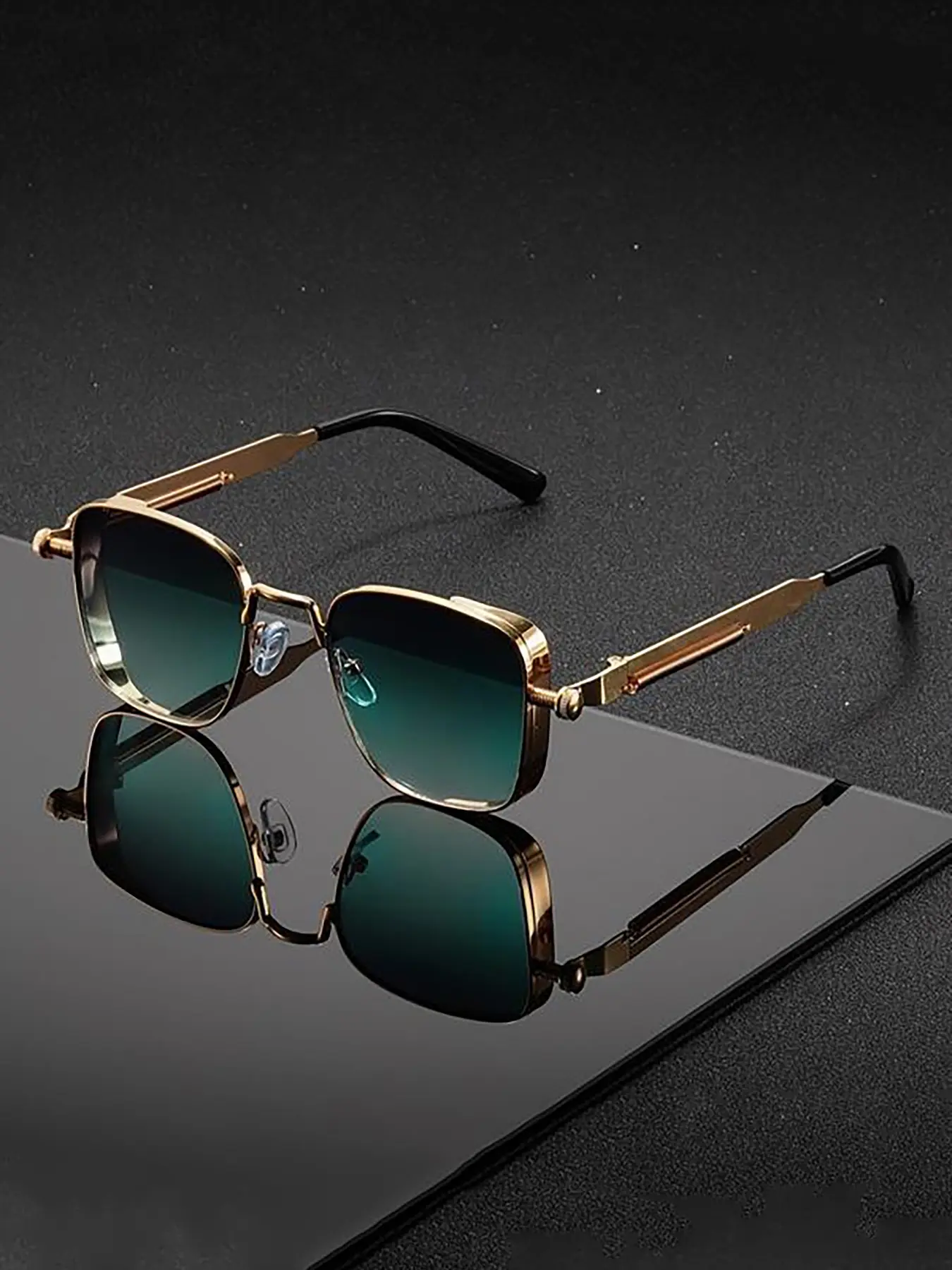 High Quality Cyberpunk Future Technology Sense Sunglasses Uv400 Large Metal Frame square Steampunk Men Sunglasses With Spring