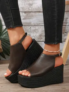 Summer New Women's Anti-Slip Wear-Resistant Wedge Waterproof Platform Sandals, Casual Daily Walking Shoes, PU Leather, Rubber Sole