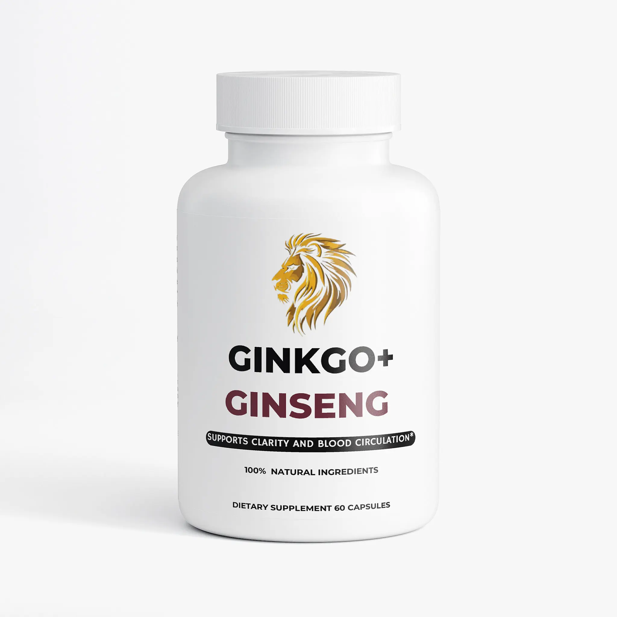 Ginkgo+ Ginseng - 60 Capsules - Supports Clarity & Blood Circulation - Red Asian Ginseng Extract & Ginkgo Biloba Leaf Powder - 100% Natural Ingredients - Dietary Supplement