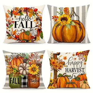 4pcs, Fall Pillow Covers, Thanksgiving Farmhouse Decorations Orange Pumpkin Outdoor Autumn Harvest Theme Pillows Decorative Throw Cushion Case for Home, Single-sided Printing, Without Pillow Core