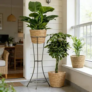 Handmade Woven Round Rustic Style Plant Pot, Ideal for Small & Medium Plants, Perfect Indoor & Outdoor Decoration, Rustic Flower Pot, Outdoor Planters