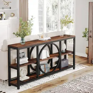 Tribesigns Extra Long Console Table with 3 Tier Wood Storage Shelves and Metal Frame, 70.9 inch Industrial Sofa Tables