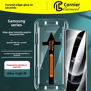 Compatible with Samsung S23 Ultra Fingerprint Unlock Curved Instant Adhesive Tempered Glass Screen Protector S22 Ultra 3D Hot Bending Phone Film with Instant Adhesive Warehouse  2-Pack screen  protector  iphone