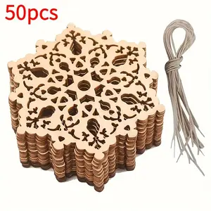 50pcs Wooden Snowflake Shaped Wood DIY Painting Graffiti Handicrafts Christmas Wooden Hanging Decoration Holiday Wedding Family Party Birthday Decoration