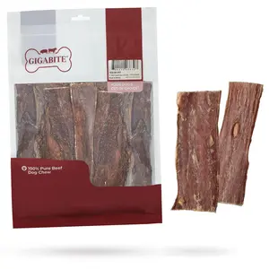 GigaBite Beef Gullet Jerky Dog Treats by Best Pet Supplies - All Natural Free Range Beef Esophagus Taffy Chew High Protein Easily Digestible for Small Medium Large Dogs - Training