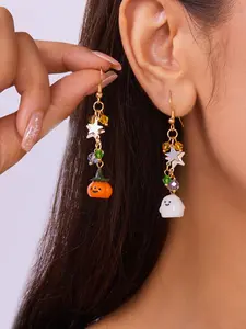 Quirky Asymmetrical Pumpkin Drop Earrings, Perfect for Halloween Party, Unique Design for Women & Girls, Festive Jewelry Accessory