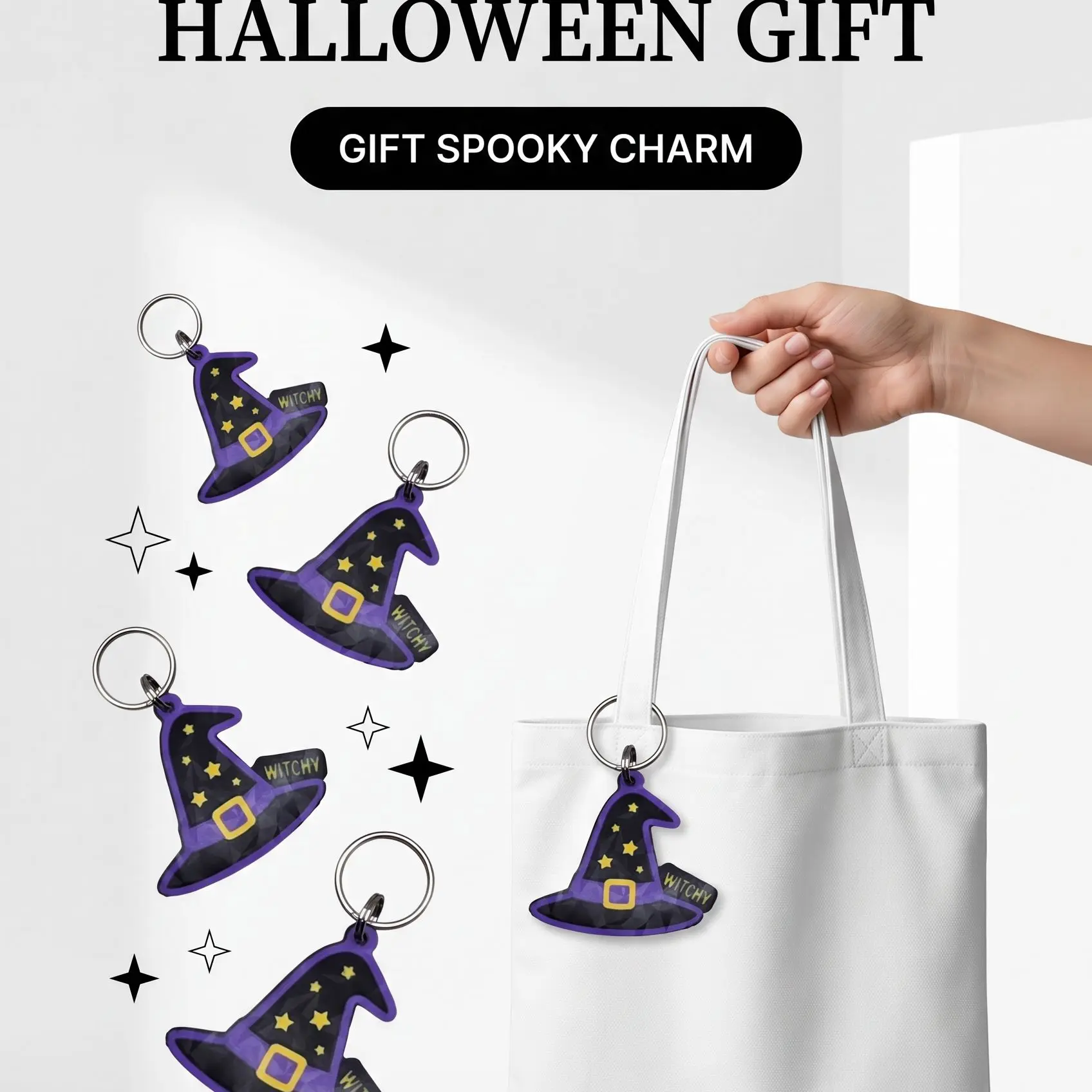 3D Printed Purple Witch Hat Keychain, Spooky Halloween Charm, Cute Witchy Decor, Halloween Bag Accessory, Witch Gift
