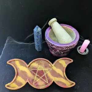 Altar Tray Maroon/Gold Sriped with Gold Hand Painted Pentagram for Trinkets Crystals Jewelry and More Decorative Accessory