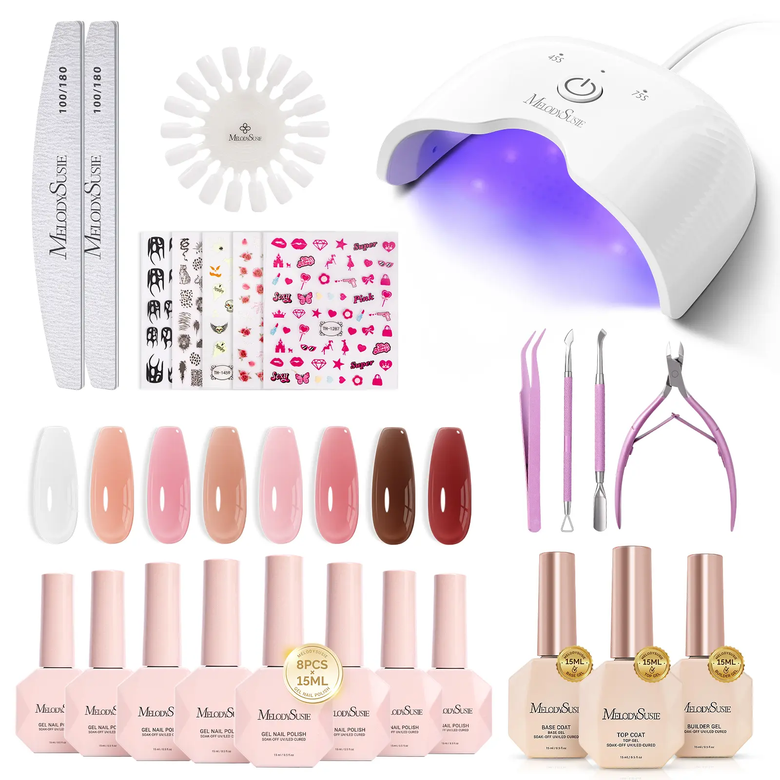 15ml Jelly Gel*8 & Nail Lamp*1 & Builder Gel*1 & Top and Base Coat*1