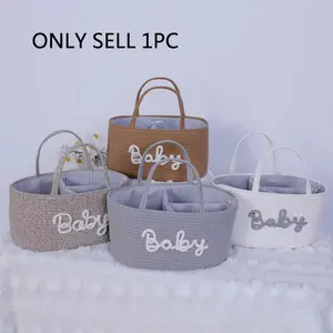 Letter Pattern Baby Storage Basket, 1 Count Removable Liner Woven Storage Basket with Handle, Portable Storage Basket, Baby Travel Essentials, Gift for Newborns