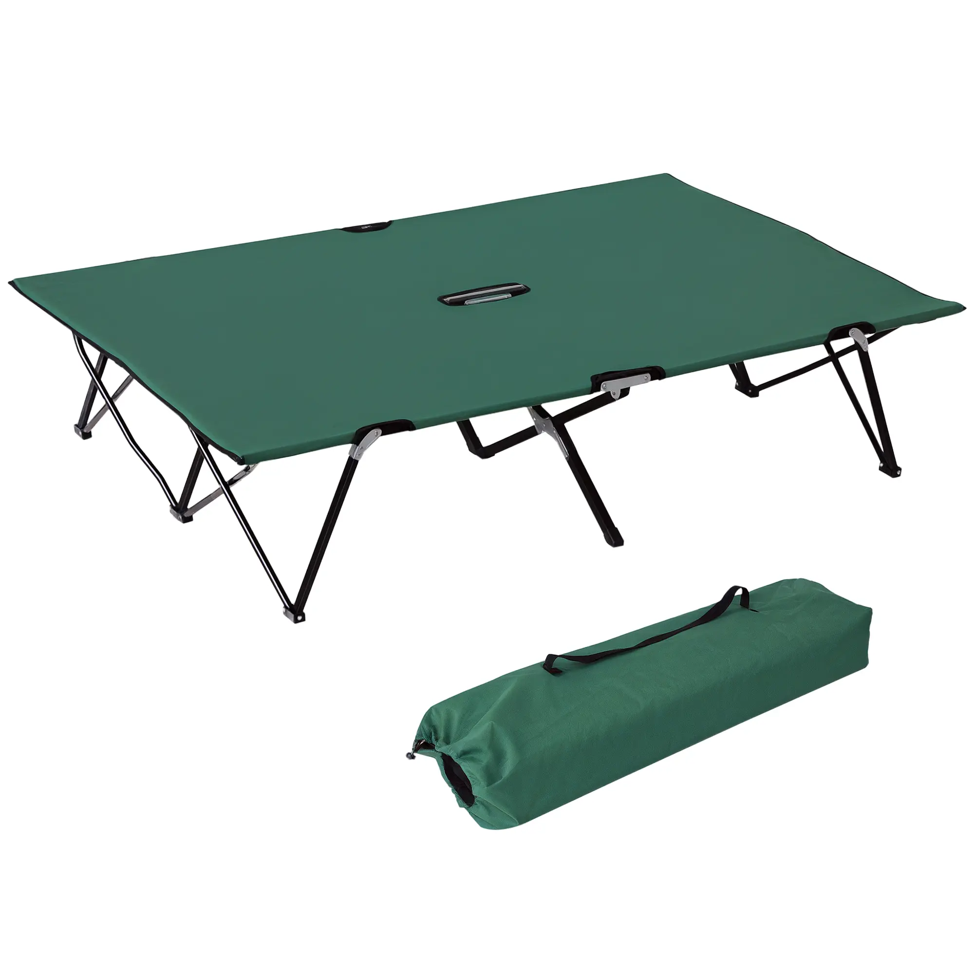 Outsunny 2 Person Camping Cot for Adults, Elevated Portable Sleeping Bed, Collapsible Camping Furniture for Hiking with Carry Bag