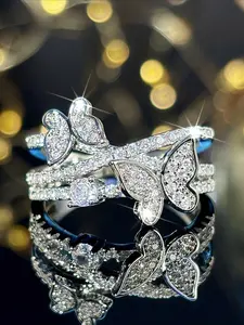 Luxurious Butterfly White Zircon Women's Ring, Valentine's Day Christmas Gift, Bridal Wedding Engagement Jewelry, Daily Wear Decorative Accessories, Stackable Engagement Ring