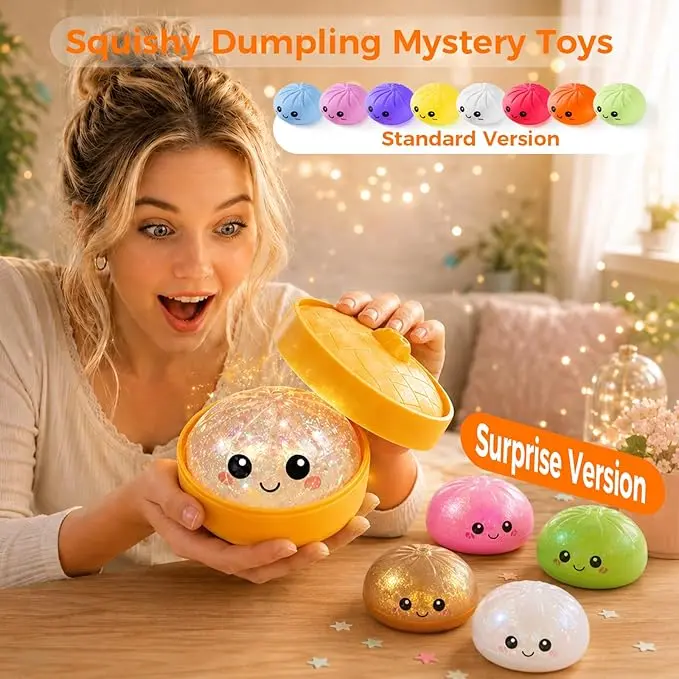 Super Value Deal! Glitter Squishy Dumpling Toy with Steamer Box - Soft, Sparkly Stress Relief Fidget Toy for Kids & Adults,Perfect Gift for All Festival and Holidays