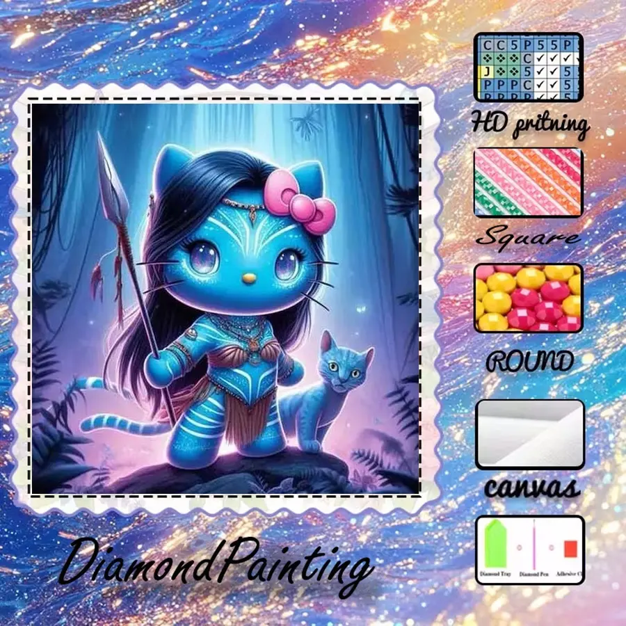 5D-DIY, high-quality velvet canvas, diamond art, diamond painting kit, cute cats, fantasy style. AB diamonds, fairy dust diamonds, crystal diamonds, perfect home decor, handmade diamond art painting kit, special craft diamond art kit, Diamond Art Tools