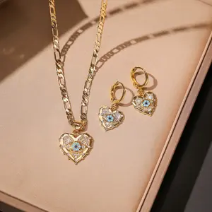 Women's 2-Piece Blue Eye Pendant Necklace & Earrings Set - Luxury Retro Zircon Artificial Gemstone Jewelry, Accessories for Women, Party Gift