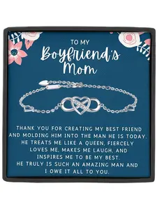 To My Boyfriend's Mom Infinity Heart Zircon Heart Shaped Bracelet Bangle with Card and Gift Box, Jewelry Gifts, Boyfriend Mom Birthday Christmas Gifts, Mother's Day Gift, Daily Wear, Heart Charm Bracelet, Boho Style Bracelet