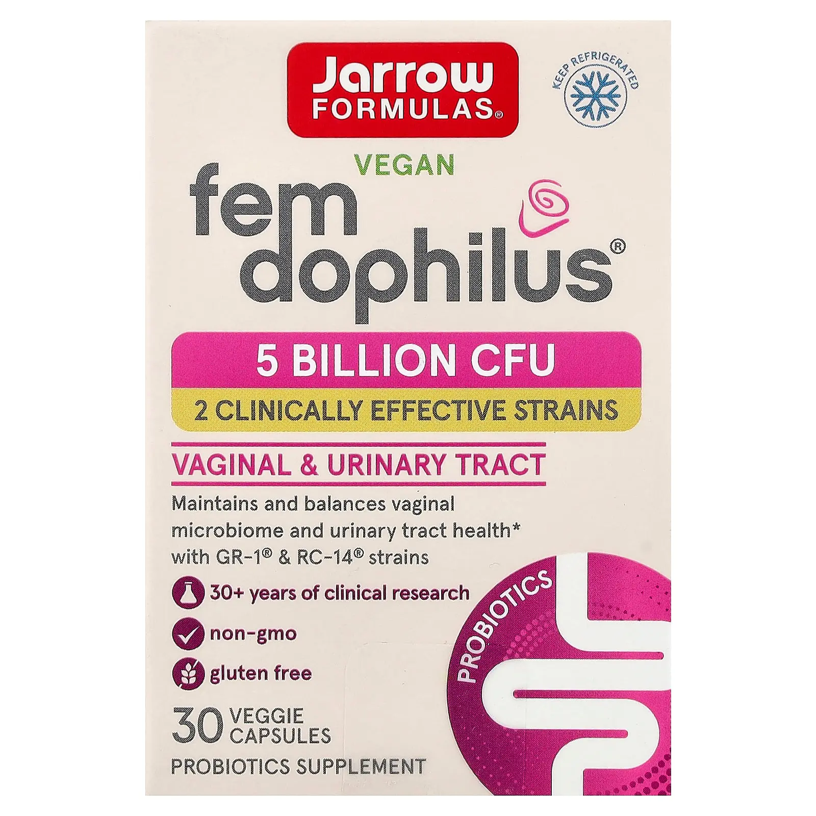 Jarrow Formulas Vegan Fem Dophilus®, 5 Billion CFU, 30 Veggie Capsules