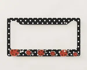 Red Ladybug License Plate Frame Black and White Polka Dot Car Decor Cute Insect Accessory