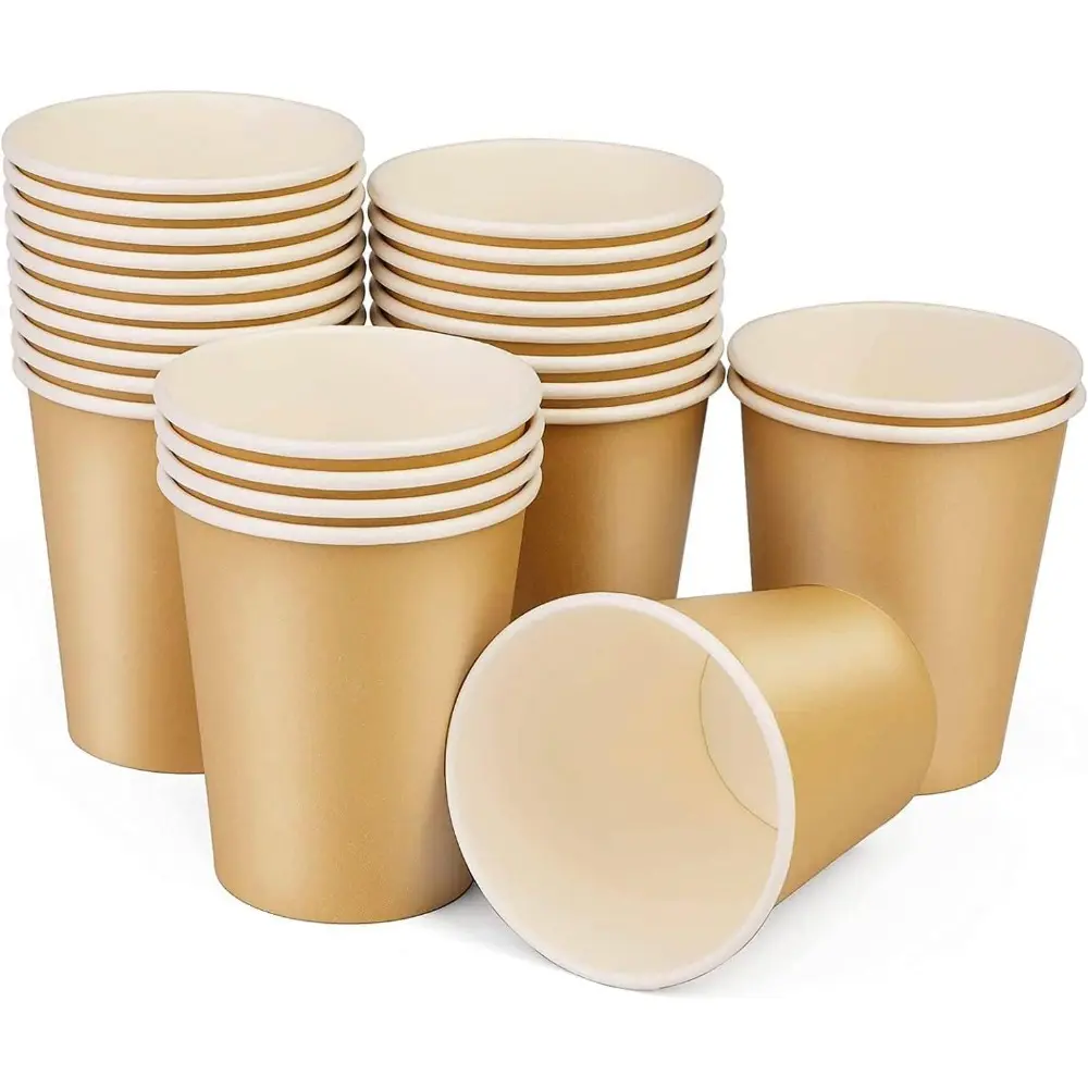 8 oz Disposable Leak-Proof Sturdy Recyclable Paper Cups for Hot/Cold Beverages, Party Use, Suitable for Offices and Coffee Shops (Khaki)