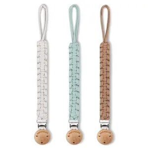 Pacifier Clip for boy 9.2 Inch Pacifier Leashes woodern Clips Teething Toy with Handmade Braided Cotton Modern Unisex Baby Shower Birthdays Christmas Set (3 Pack Boys)