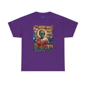 "Alien Jesus" Unisex Heavy Cotton Tee with Unique Art Design - Quote: 'Jesus Has Your Back' | Casual, Gift, Spiritual, Everyday Wear, Motivational Apparel