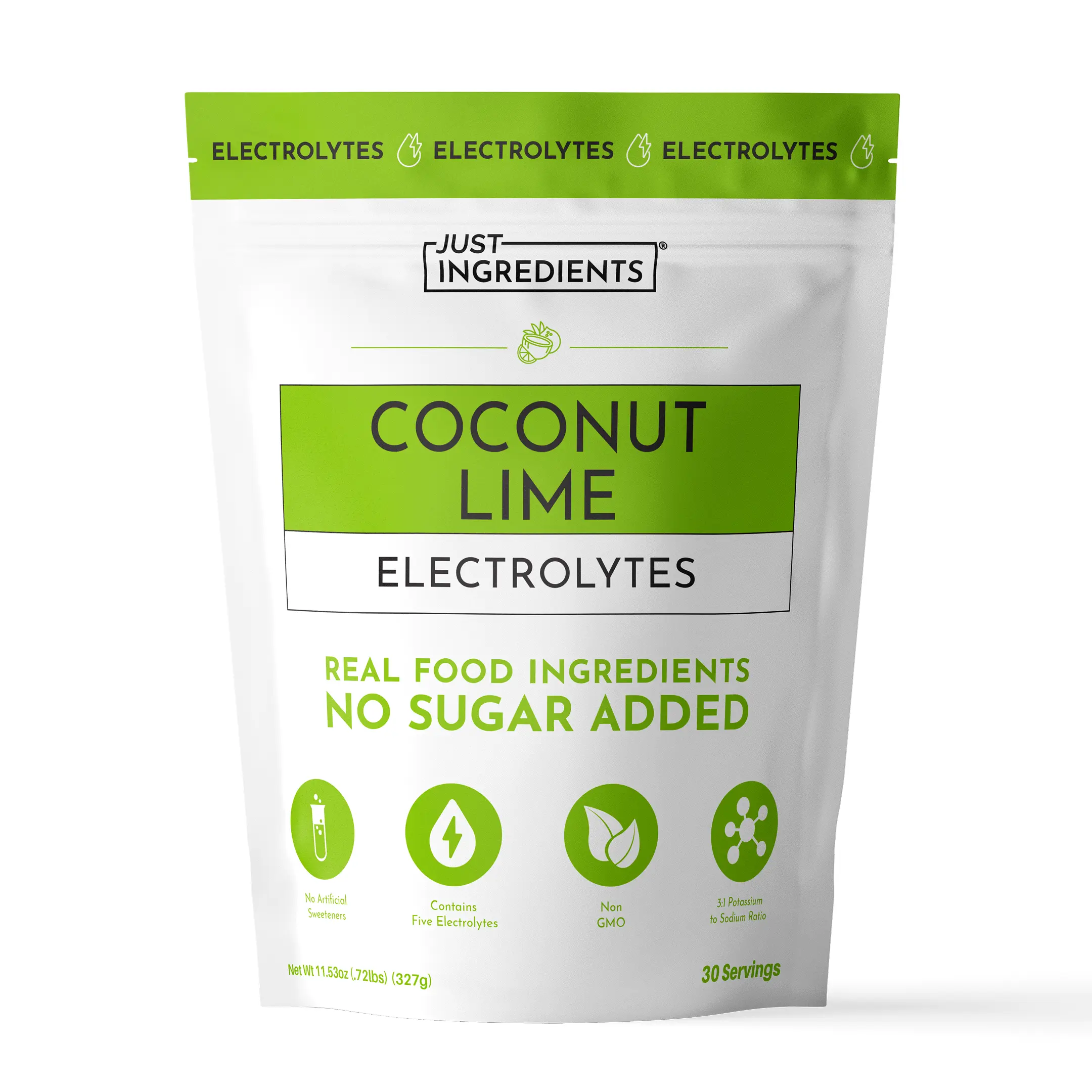 Just Ingredients Coconut Lime Electrolytes – 30‑Serving Hydration Drink Mix with Coconut Water, Sea Salt, and Trace Minerals – Supports Hydration, Recovery, and Electrolyte Balance*