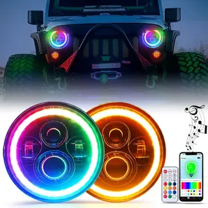 Nilight 7 Inch RGB LED Headlight w/Turn Signal Amber Light APP Remote Control High Low Beam 7 LED Headlight Compatible with 2007 2008 2009 2010 2011 2012 2013 2014 2015 2016 2017 2018 Wrangler JK JKU, Rgb Lights, Colorful Halo
