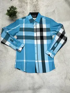 Men's Shirt Long Sleeve Checkers Aqua White