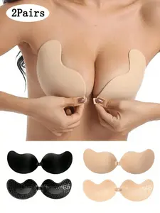 2 Pairs Women's Underwear Invisible Lift Bra Inserts, Strapless Self-Adhesive Push-Up, Seamless Smooth Silicone, Reusable Washable, Perfect for Weddings and Photography