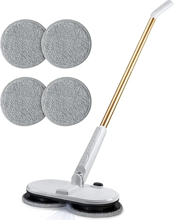 ABS Cordless Spin Power Mop with Removable Head, USB-Chargeable, for Hardwood, Tile, Laminate Floors Daily Light Cleaning (4 Pads Included), Cordless Spin Mops, Power Mop Mops