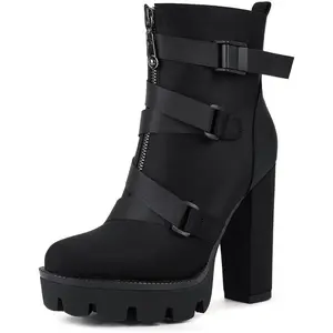 Women's Platform Combat Boots, Chunky Heel Ankle Booties - Women's Shoe, Fashion Footwear | Beauty Oasis