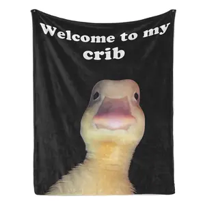 Welcome To My Crib Funny Meme Blanket Cute Duck Print Soft Cozy Flannel Blanket for Bedroom Living Room Home Decor Perfect Gift
