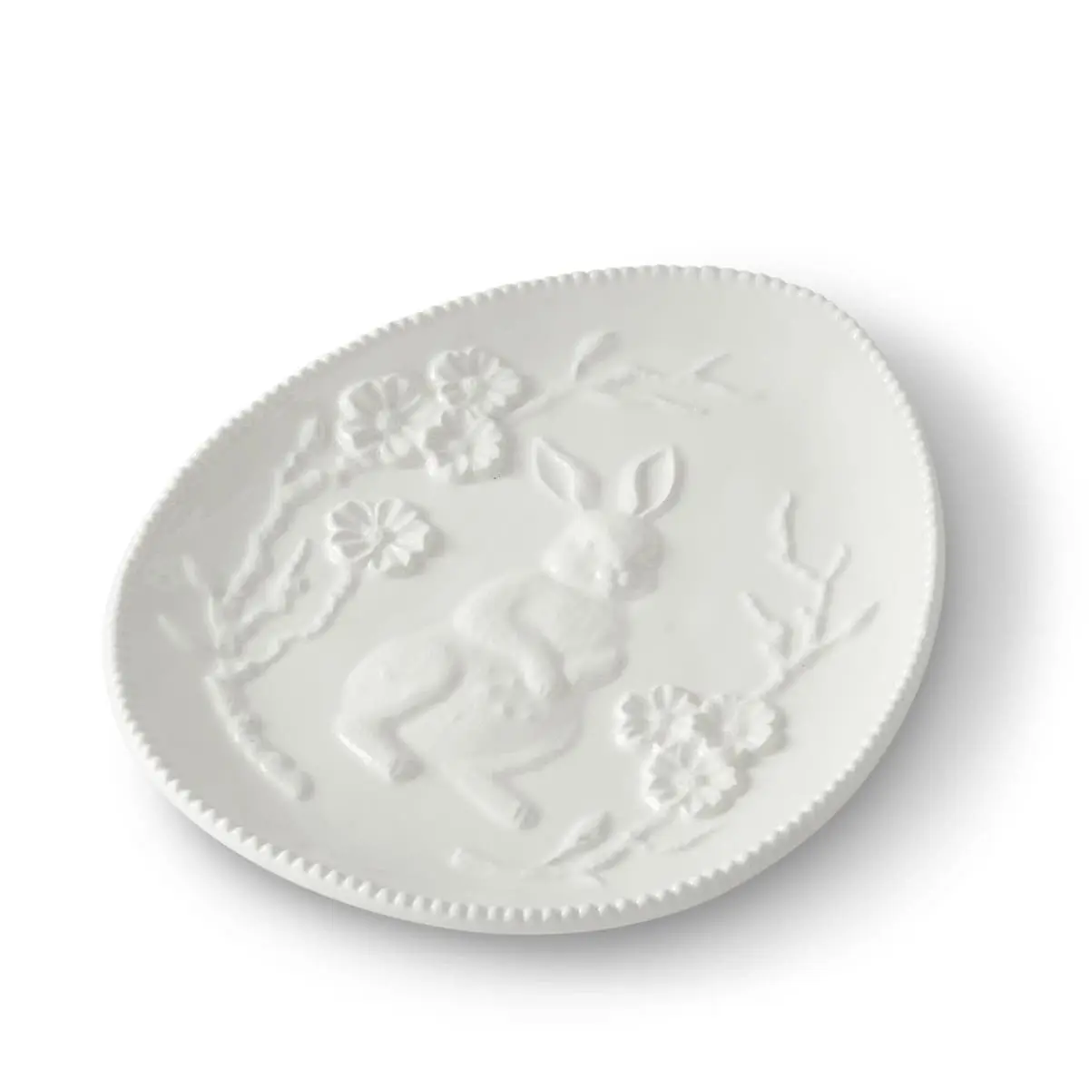 8.75 Inch White Ceramic Easter Bunny Embossed Egg Plate