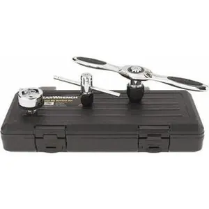 GEARWRENCH #0 to 1/2" Tap Compatibility, Straight, T-Handle, Ratcheting, Tap Wrench Set 9-1/2" Overall Length, Includes Die Adapter, Medium Tap Adapter, Ratcheting T Wrench, Sliding T for Adapters, Small Tap Adapter 3880