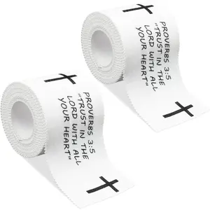 Unisex Christian Zinc Oxide Athletic Cotton Tape (2-4Pcs, 2x23ft Rolls) - Biblical Verse Religious Print, Wrist Support, Faith-Based Sports Gift for Tennis Athletes