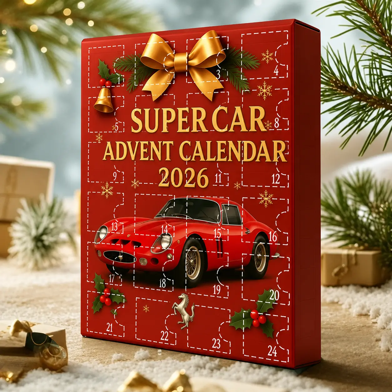 Generic Classic Speed Car 2D Flat Acrylic Advent Calendar 2026 | 24 Days Print Graphic Countdown Decor Box | Holiday Gift for Auto Lovers