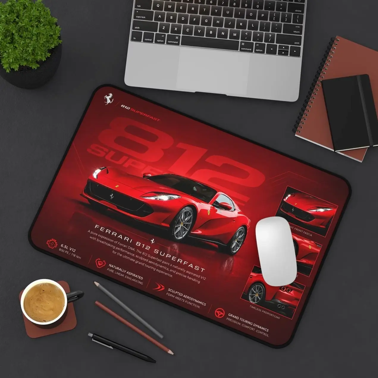 Red Ferrari 812 Superfast Desk Mat | Racing Car Mouse Pad