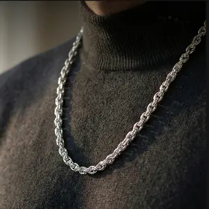 24" Lengths Ice Out Silver Chain Necklace, 14K White Gold Plated Bling Cuban Link, Drip & Swag Fresh Fly Chain, Elegant Silver Snake Chain Necklace, Hip Hop Jewelry,Cuban Link Chain Necklace Bamboo Design, Chains