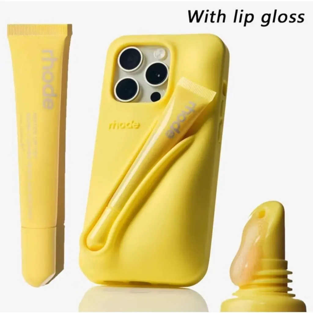 RHODE Everyday Beauty Phone Case with Built-In Lip Gloss Holder, Soft Silicone Shockproof Protection for iPhone 11 12 13 14 15 16 17 Pro Max
