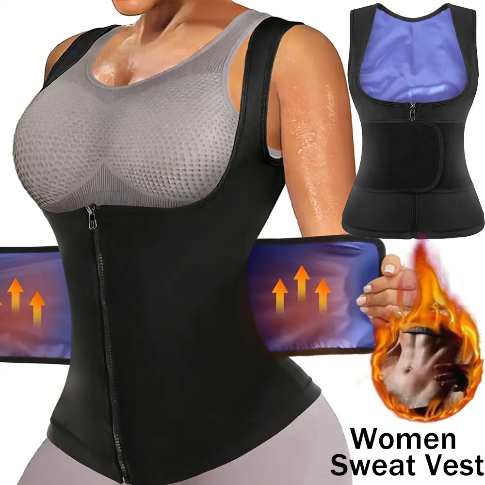 Men's Sauna Suit Waist Trainer Vest - Compression Fit Sleeveless Sports Wear, Zipper Belt Sweat Tank Top, Tummy Control Shapewear Gym Apparel, Activewear Fitness Workout Gym Clothes, Gymapparel