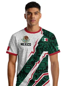 Mexico Aztec Eagle Design Soccer Jersey, Graphic Jersey, Soccer Tee, Fitted Short Sleeve, Letter Pattern, All Seasons Wear, Men's Sports Clothing