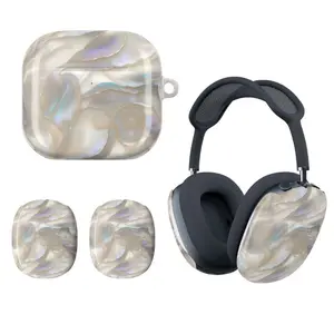 Abalone Shell Iridescent Mother of Pearl 3D Effect Luxury Protective Case Cover for AirPods Max and AirPods Pro 2, Premium Glossy Faux Pearl Inlay Texture Shockproof Skin Sleeve for Apple Headphones Accessories