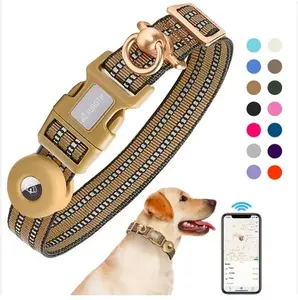 Nylon Soft Adjustable Dog Training Collar with AirTag Holder