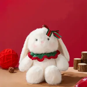 MINISO Tani Rabbit Christmas Sitting Plush Toy ,Cute White Bunny Stuffed Animal, Medium 12.5" ,Rabbit and Bunny Doll, Classic Children's Gift Plush Toys, Holiday Doll for Kids and Collectors,Christmas Gift(1pc)