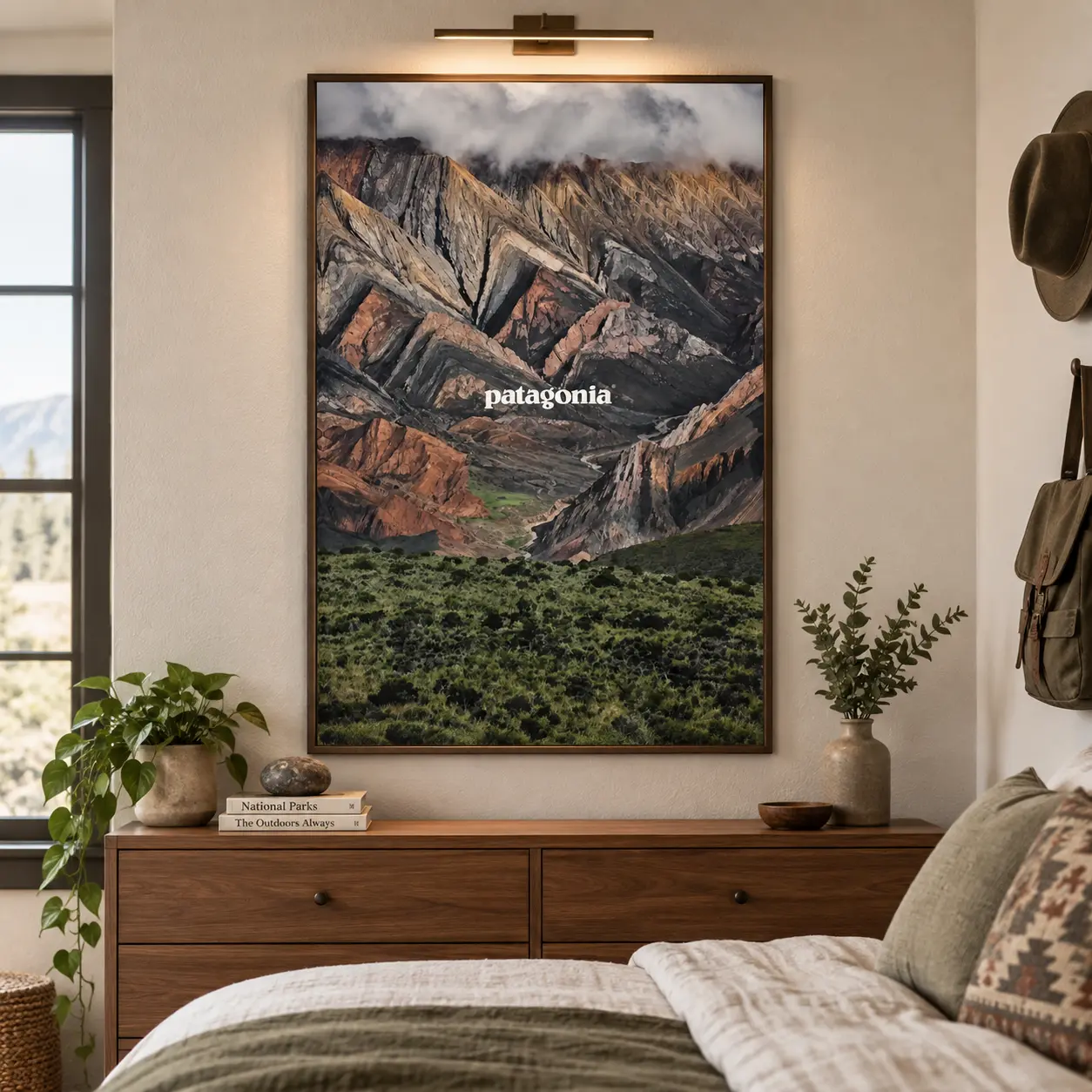 Mountain Landscape Wall Art, Patagonia Inspired Nature Canvas Print, Outdoor Adventure Poster, Rustic Home Decor For Living Room Bedroom