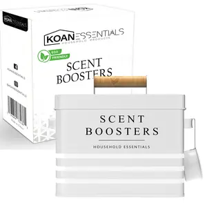 KOANEssentials Modern Farmhouse Metal Laundry Scent Boosters Container with Scoop for Laundry Room Organization and Storage