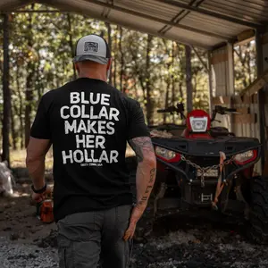 Blue Collar Makes Her Hollar Men's T-Shirt Menswear Tshirt Shortsleeve Round Neck, Outfits, Casual, Classic, Breathable